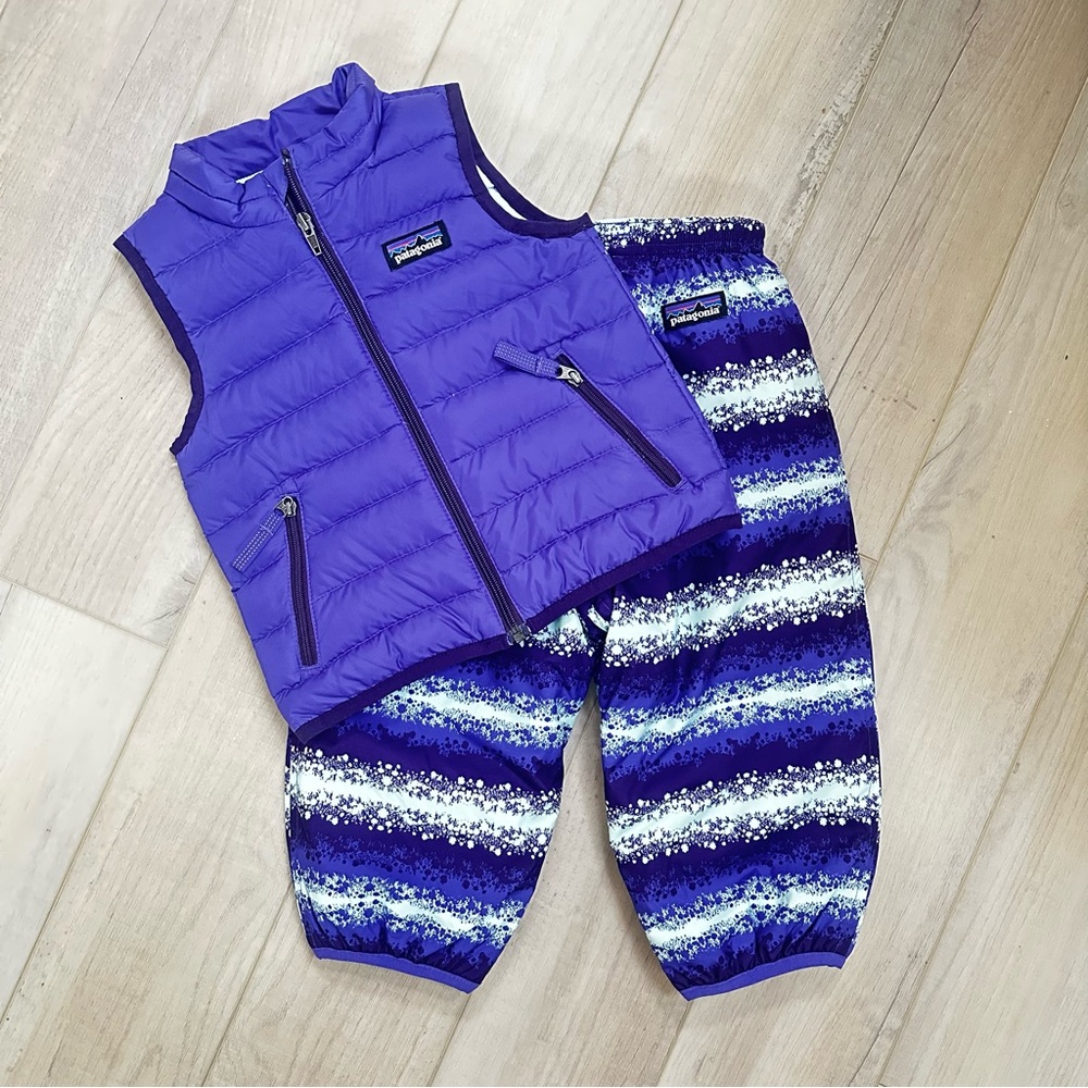 Patagonia Down Vest and Reversible Pants Set Purple Aqua
